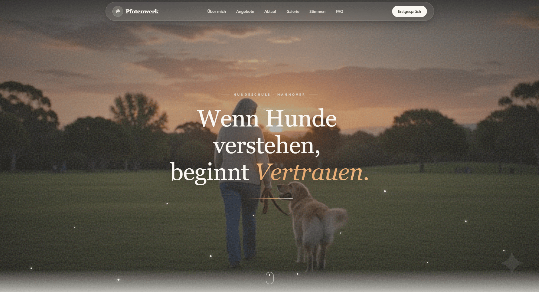 Beispielentwurf einer Seite für eine Hundeschule